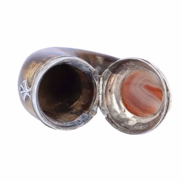 A Scottish White Metal Mounted Horn Stuff Mull