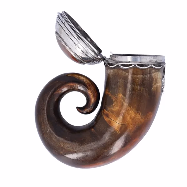 A Scottish White Metal Mounted Horn Stuff Mull