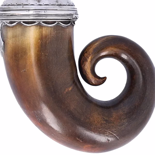 A Scottish White Metal Mounted Horn Stuff Mull