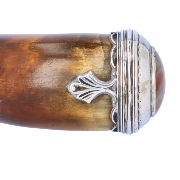 A Scottish White Metal Mounted Horn Stuff Mull