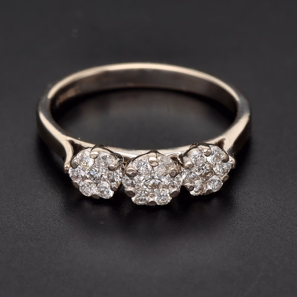 18ct White Gold Triple Section Diamond Cluster Ring