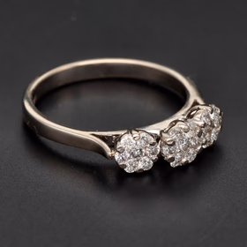 18ct White Gold Triple Section Diamond Cluster Ring