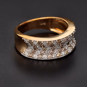 9ct Yellow Gold White & Cinnamon Diamond Ring