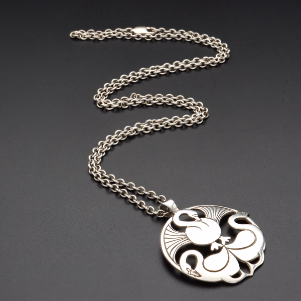Vintage Shetland Silver 'Three Nornes' Swan Necklace
