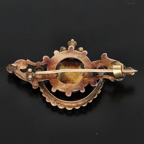 Victorian 14ct Gold Garnet Opal and Seed Pearl Brooch image-2