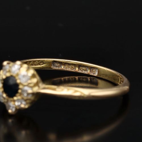 Edwardian 18ct Gold Sapphire Diamond Ring. Birmingham 1915 image-4