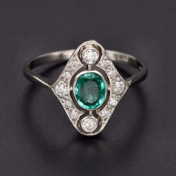 Platinum Art Deco Emerald & Diamond Ring