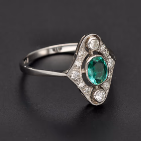 Platinum Art Deco Emerald & Diamond Ring