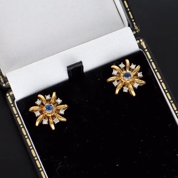 18ct Gold Sapphire and Diamond Earrings