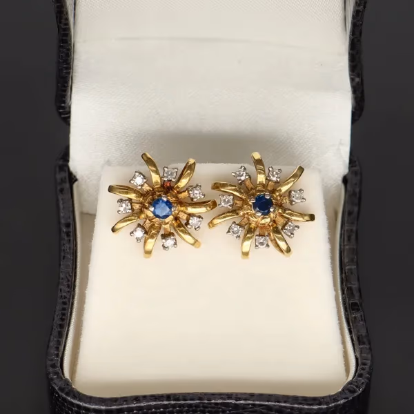 18ct Gold Sapphire and Diamond Earrings
