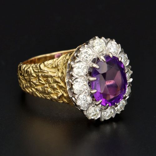 18ct Gold Amethyst and Diamond Ring image-1