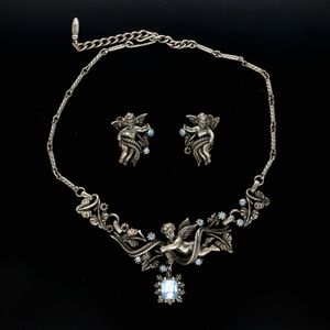 Rare Coro Cupid Statement Necklace and Clip-on Earring Set
