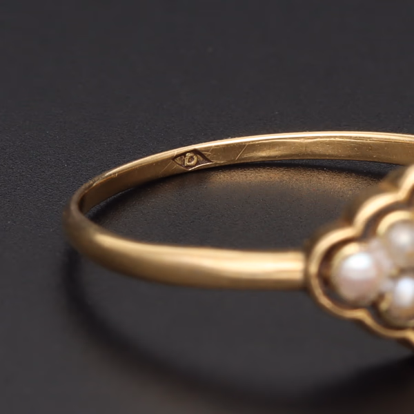 Victorian/Edwardian 18ct Yellow Gold Pearl & Diamond Cluster Ring