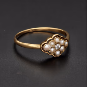Victorian/Edwardian 18ct Yellow Gold Pearl & Diamond Cluster Ring