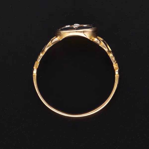 Early Victorian Edwardian 15ct Yellow Gold Diamond Mourning Ring