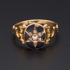 Early Victorian Edwardian 15ct Yellow Gold Diamond Mourning Ring