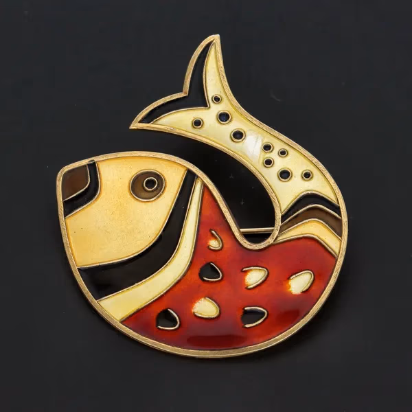 Vintage David Andersen Vermeil Sterling Silver & Enamel Fish Brooch
