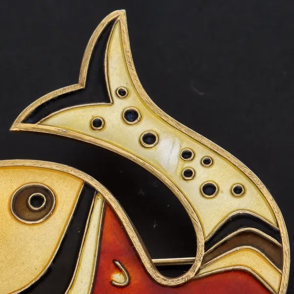 Vintage David Andersen Vermeil Sterling Silver & Enamel Fish Brooch