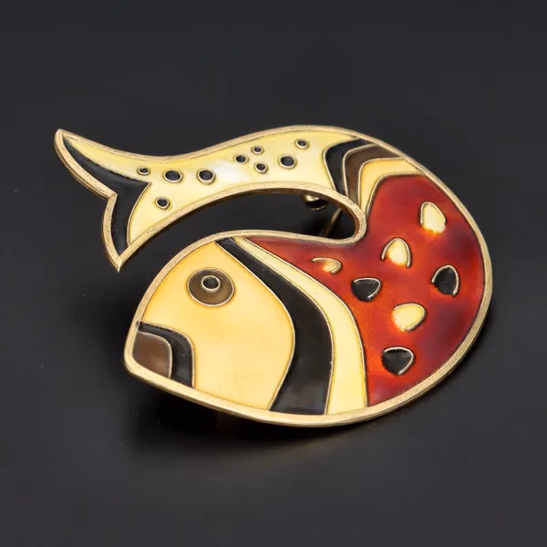 Vintage David Andersen Vermeil Sterling Silver & Enamel Fish Brooch