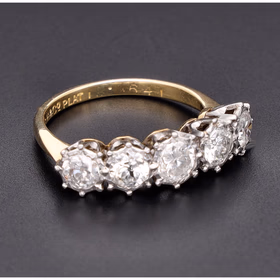 Five Stone Diamond Ring Yellow Metal & Platinum