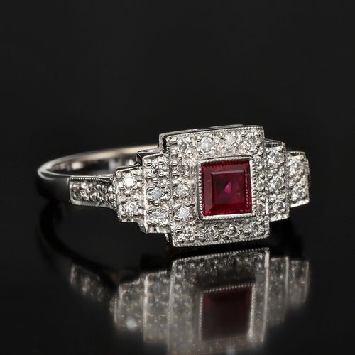 18k White Gold Ruby and Diamond Ring image-1