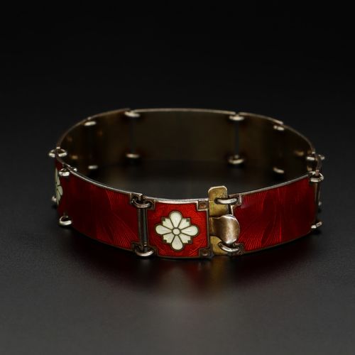 Rare Vermeil Silver and Red Guilloche Enamel Bracelet image-2