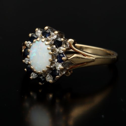 9ct Gold Opal Diamond and Sapphire Ring image-3