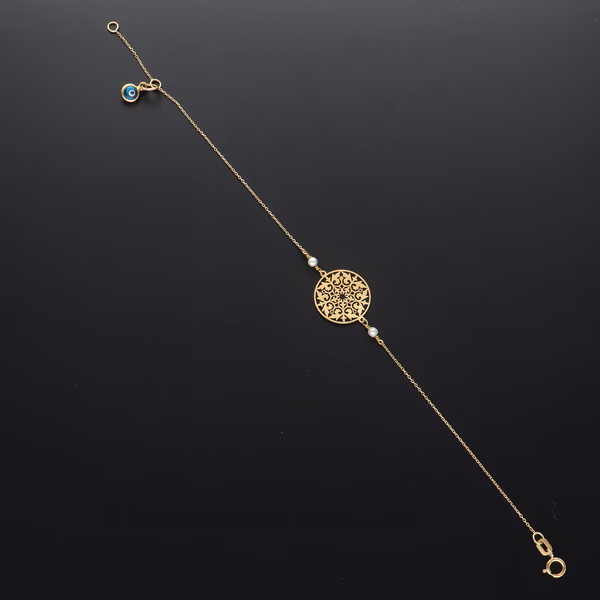 9ct Gold Bracelet with Medallion and Evil Eye Amulet