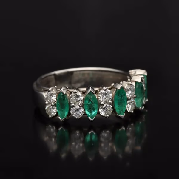 Mid 20th Century Platinum, Emerald and Diamond Half Eternity Ring