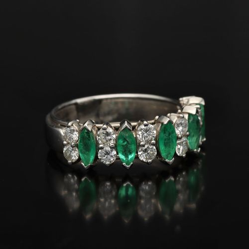 Mid 20th Century Platinum, Emerald and Diamond Half Eternity Ring image-1