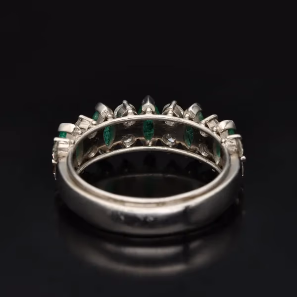 Mid 20th Century Platinum, Emerald and Diamond Half Eternity Ring