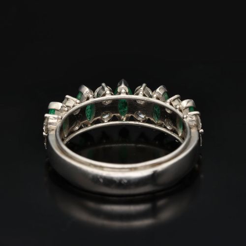 Mid 20th Century Platinum, Emerald and Diamond Half Eternity Ring image-5