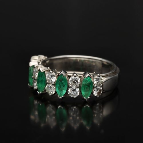 Mid 20th Century Platinum, Emerald and Diamond Half Eternity Ring image-3