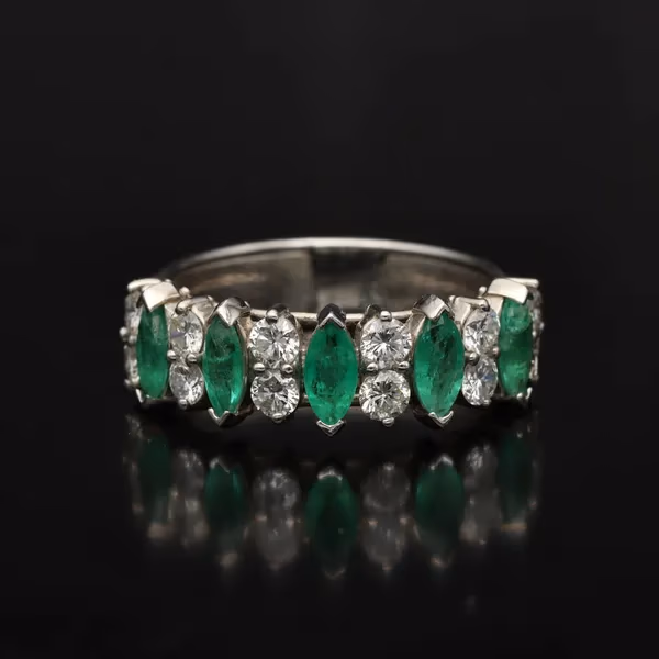 Mid 20th Century Platinum, Emerald and Diamond Half Eternity Ring