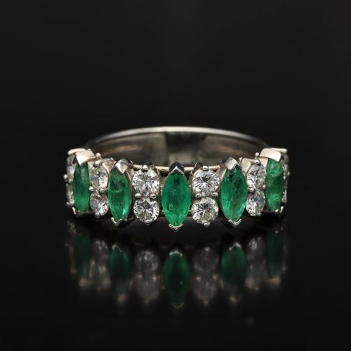 Mid 20th Century Platinum, Emerald and Diamond Half Eternity Ring image-2