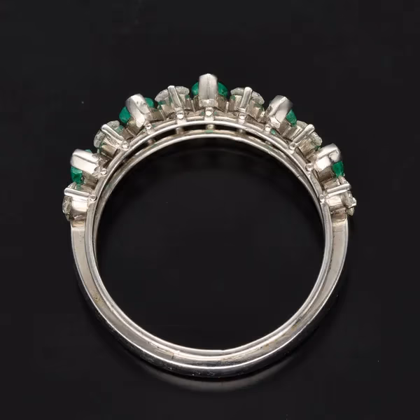 Mid 20th Century Platinum, Emerald and Diamond Half Eternity Ring