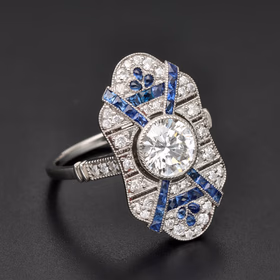 Platinum Art Deco Style Sapphire & Diamond Ring