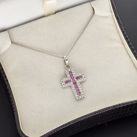 18ct White Gold Pink Sapphire & Diamond Necklace