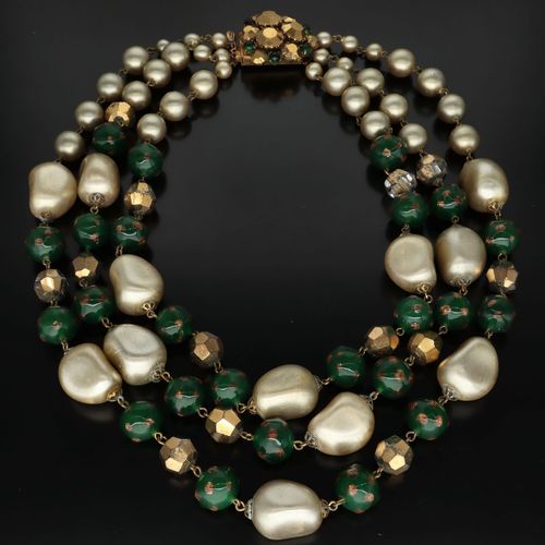 Rare Vintage Pearl and Glass Beaded Necklace image-1