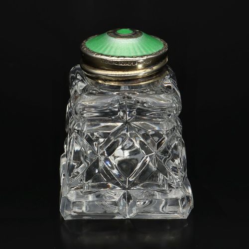 Mid Century Crystal Silver and Enamel Salt and Pepper Pots image-3