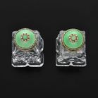 Mid Century Crystal Silver and Enamel Salt and Pepper Pots