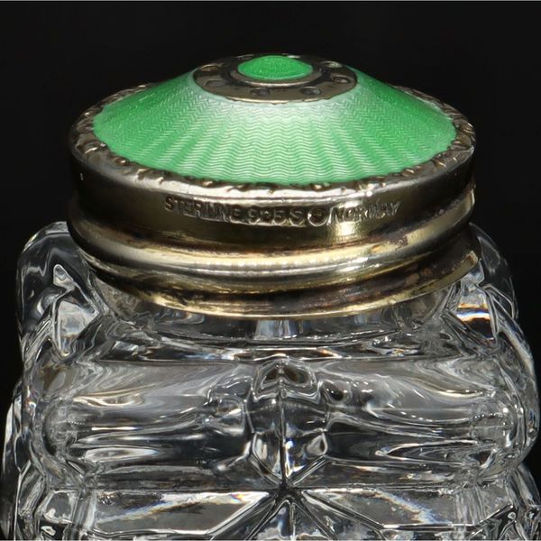 Mid Century Crystal Silver and Enamel Salt and Pepper Pots
