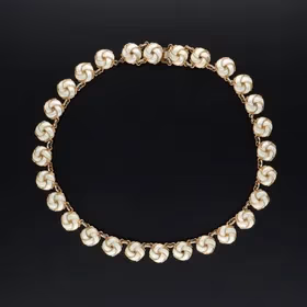 Sterling Silver and White Guilloche Enamel Flower Design Necklace