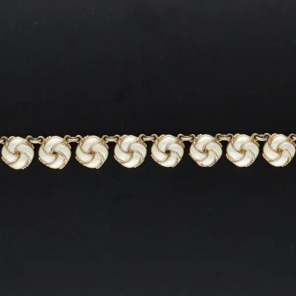 Sterling Silver and White Guilloche Enamel Flower Design Necklace