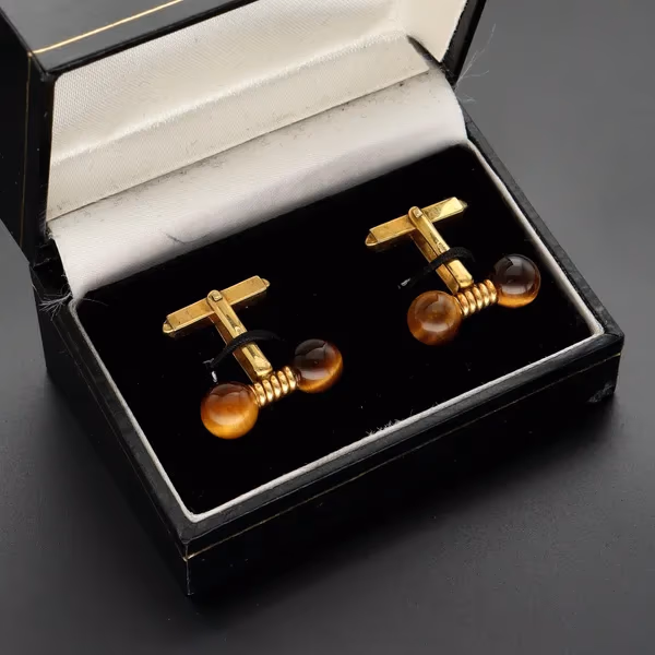 Rare 9ct Gold Gucci Tigers Eye Cufflinks