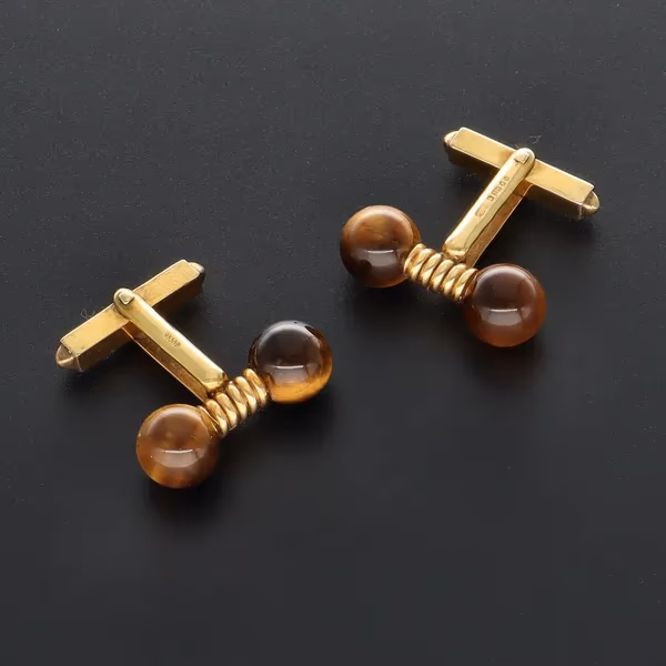 Rare 9ct Gold Gucci Tigers Eye Cufflinks