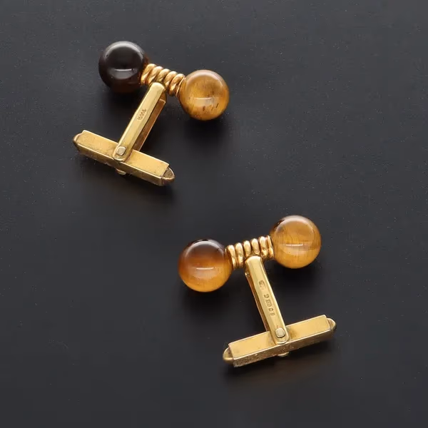 Rare 9ct Gold Gucci Tigers Eye Cufflinks