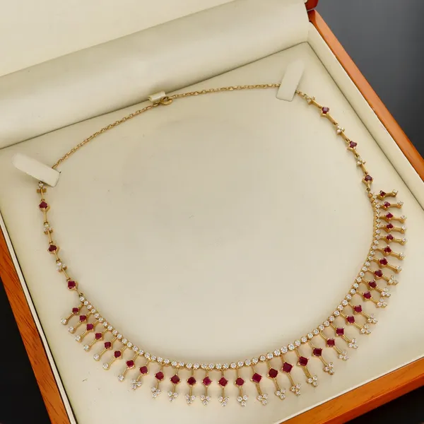 18ct Gold Burmese Ruby and Diamond Vintage Necklace
