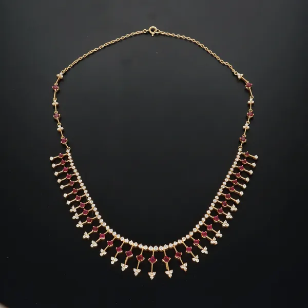 18ct Gold Burmese Ruby and Diamond Vintage Necklace