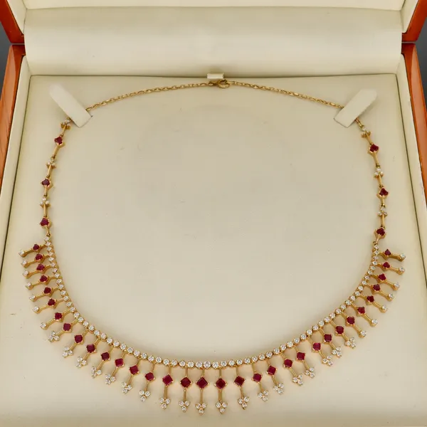 18ct Gold Burmese Ruby and Diamond Vintage Necklace